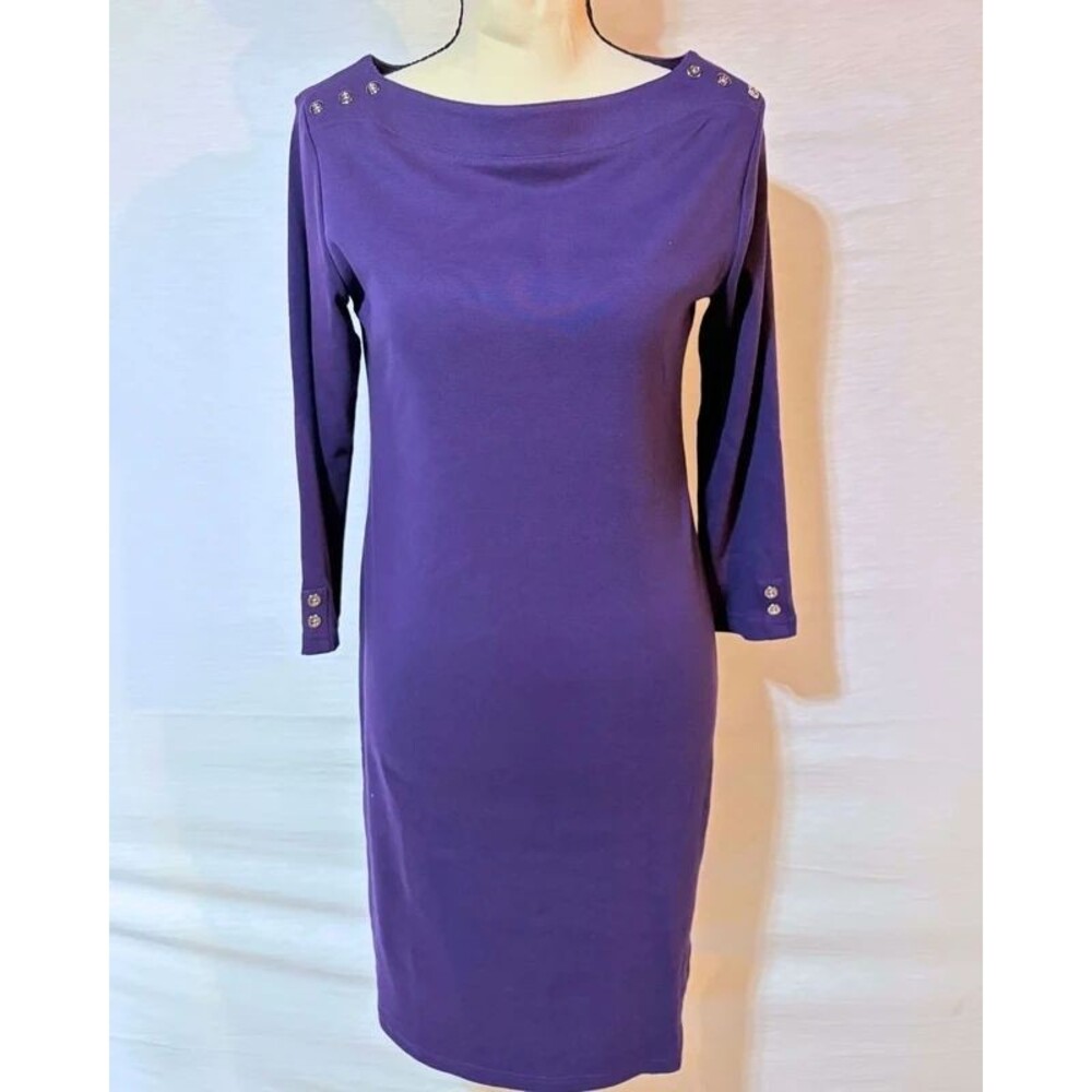 Karen Scott Sport Purple Cotton Dress Size XS NWT Boat Neck $44.50 Retail
